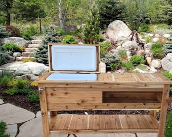 Outdoor Cedar Bar with Cooler (Option) and Bottom Shelf