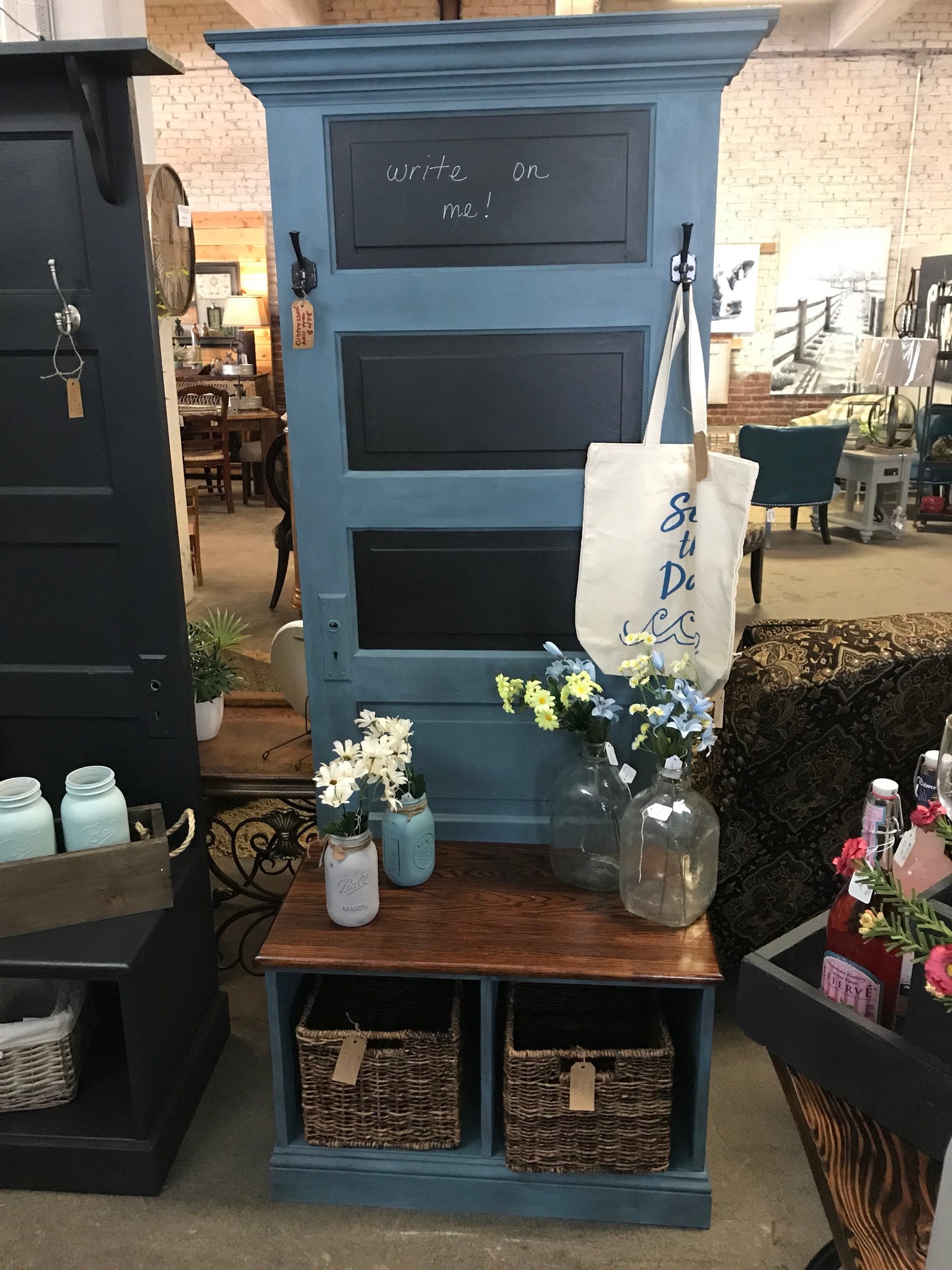 Reclaimed Vintage Door Hall Tree and Bench With Baskets Etsy