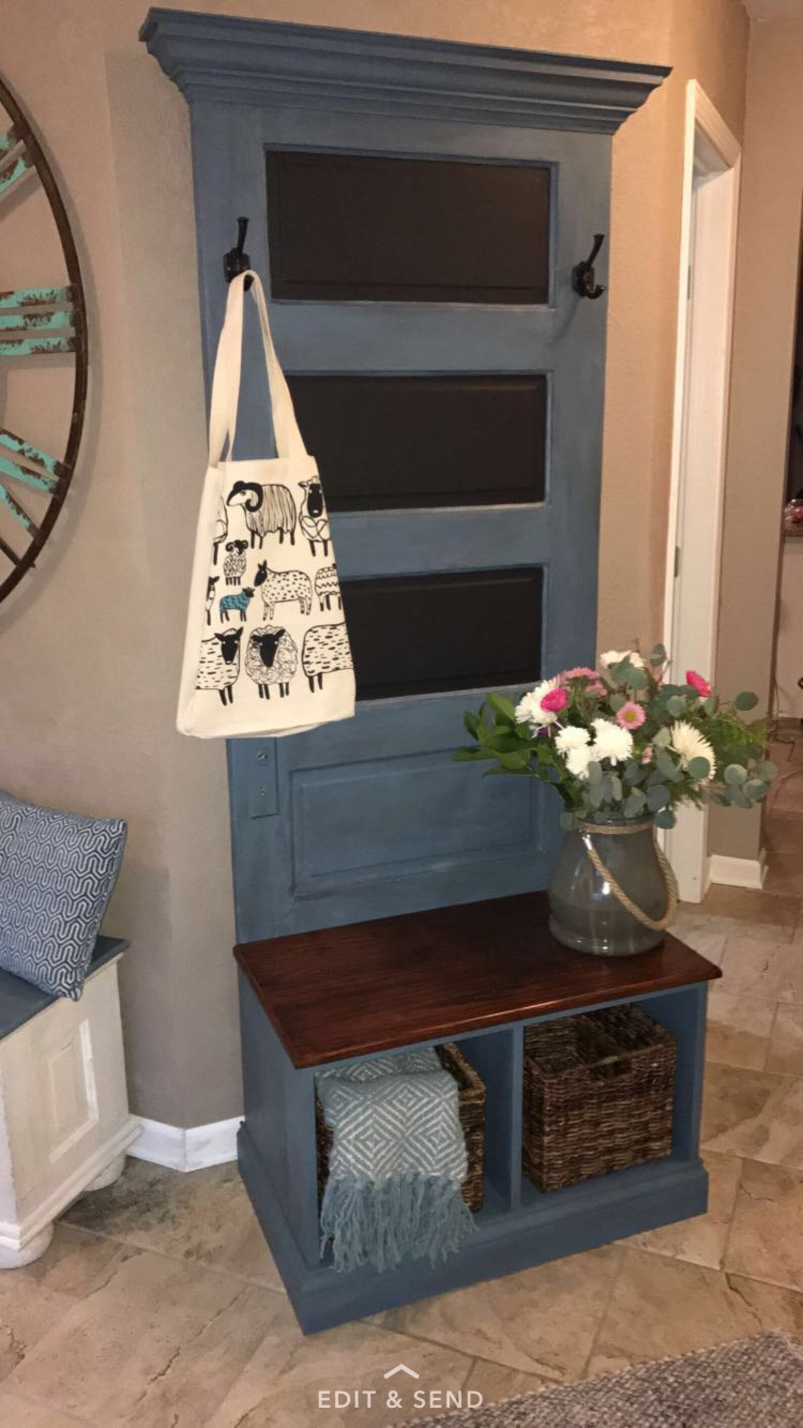 Reclaimed Vintage Door Hall Tree and Bench With Baskets Etsy