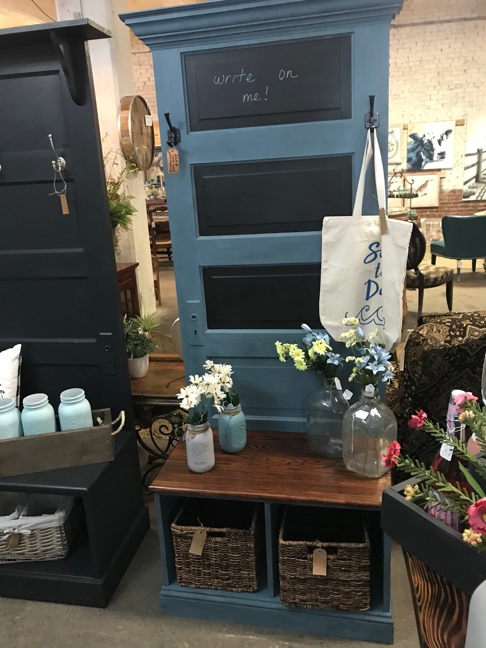 Reclaimed Vintage Door Hall Tree and Bench With Baskets Etsy