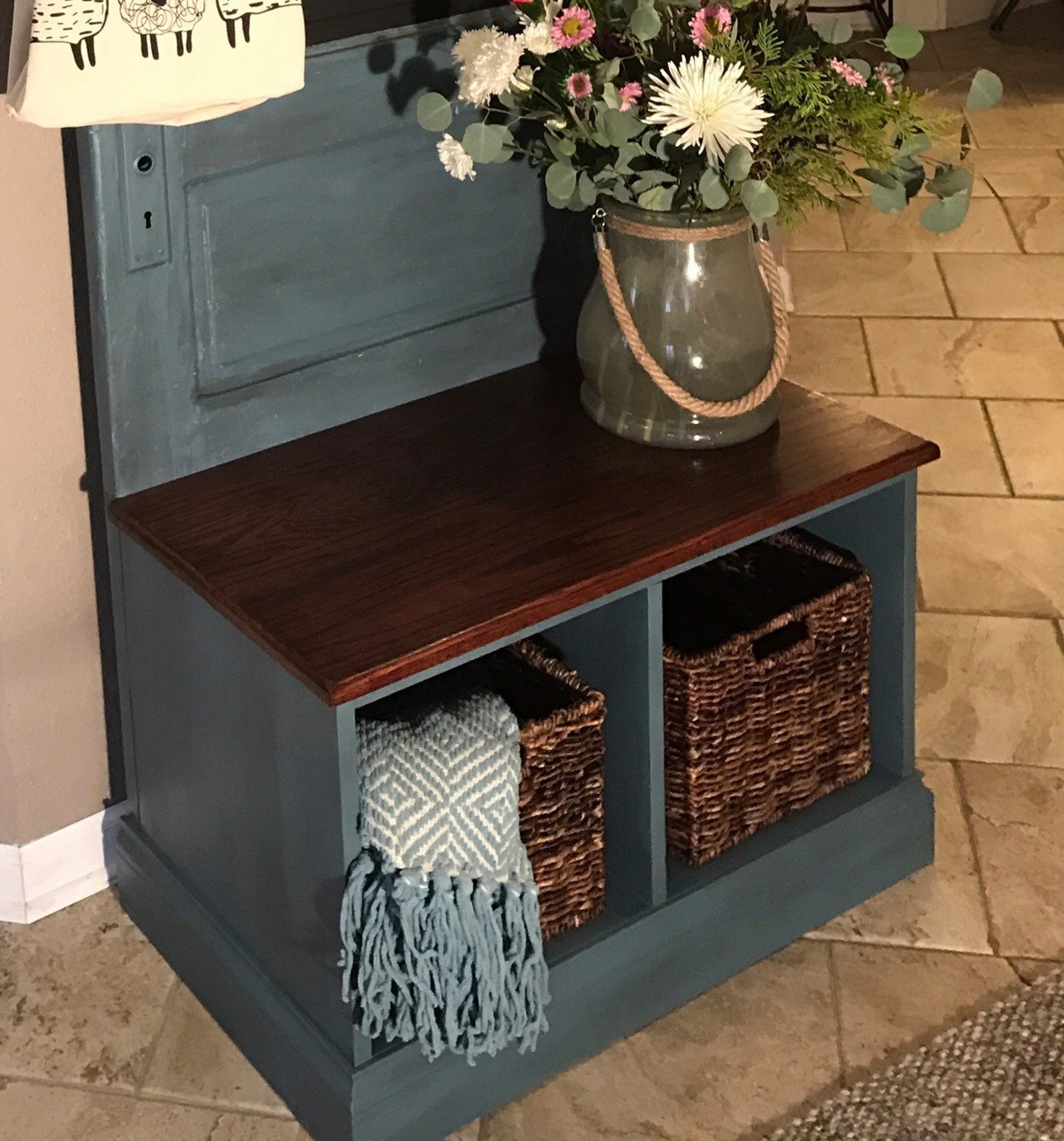 Reclaimed Vintage Door Hall Tree and Bench With Baskets Etsy
