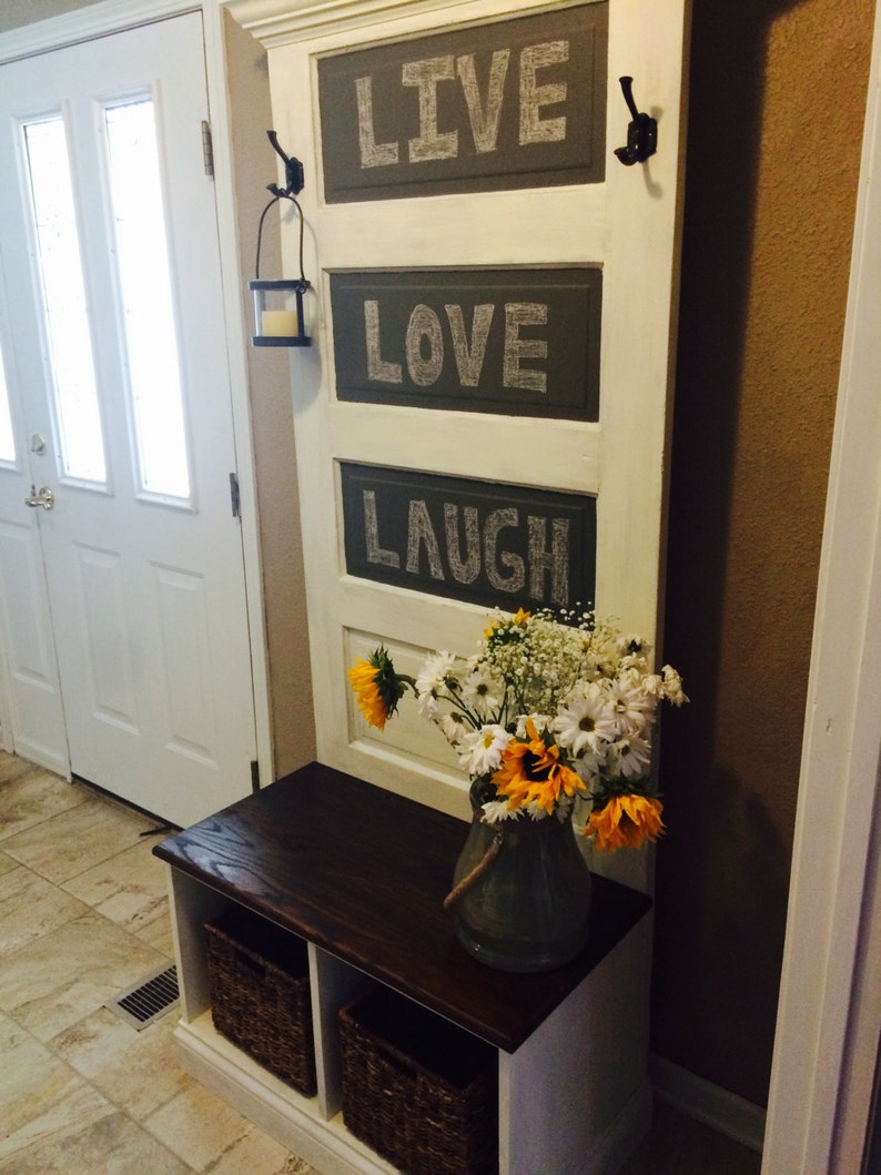 Reclaimed Vintage Door Hall Tree and Bench Cream Etsy