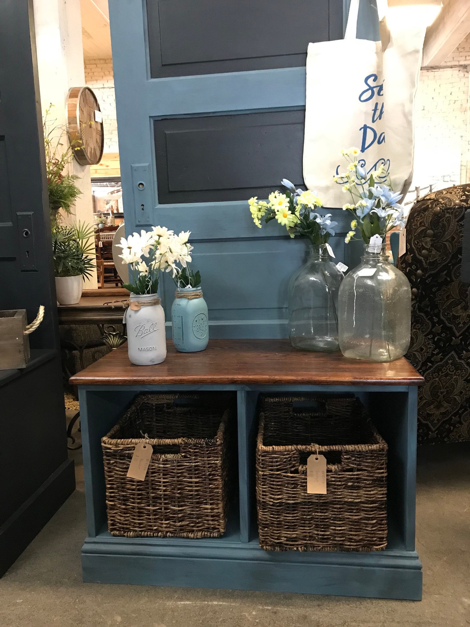 Reclaimed Vintage Door Hall Tree and Bench With Baskets Etsy