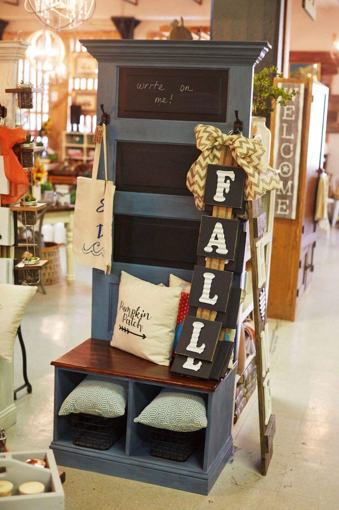 Reclaimed Vintage Door Hall Tree and Bench With Baskets Etsy