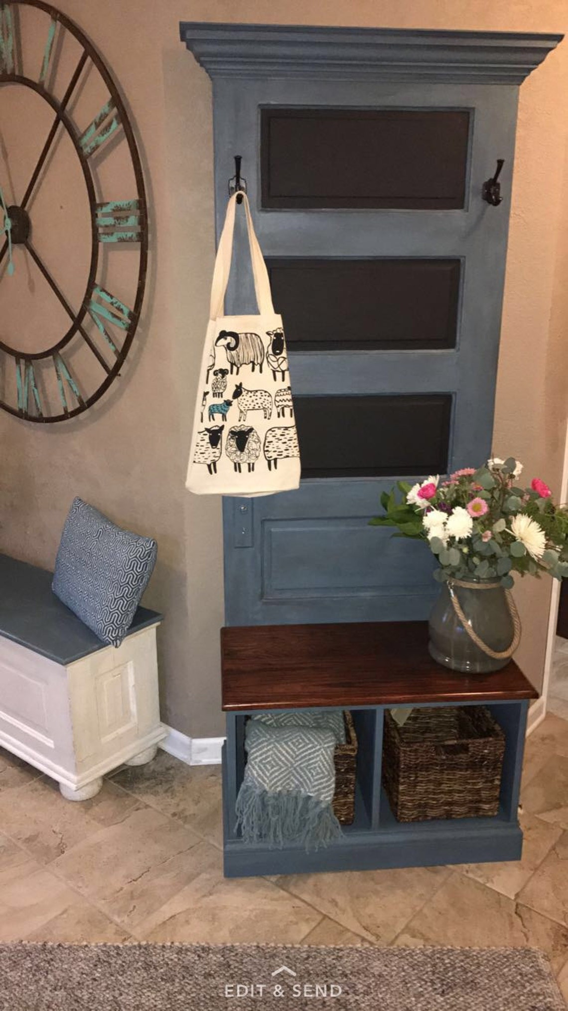 Reclaimed Vintage Door Hall Tree and Bench With Baskets Etsy