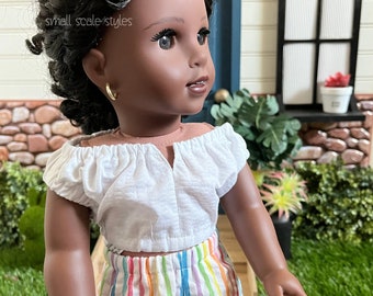 White Textured Reversible Split Neck Peasant Top American Made to fit 18" Girl Doll
