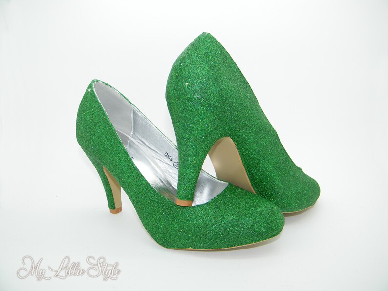 Emerald Green Glitter Low Mid Court Heels Muslim Wedding Hindu Etsy