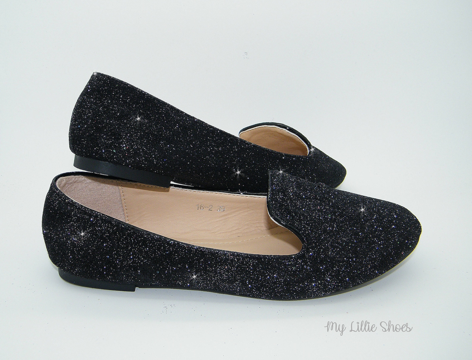 flat shoes ~ ballet flat black glitter loafer shoes ~ prom, causal shoes, sparkly shoes, party, comfortable bridal shoes, gift f