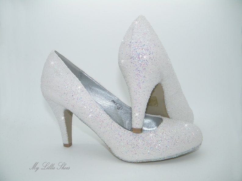 White Glitter Court Low Heels For Comfortable Wedding Shoes Etsy