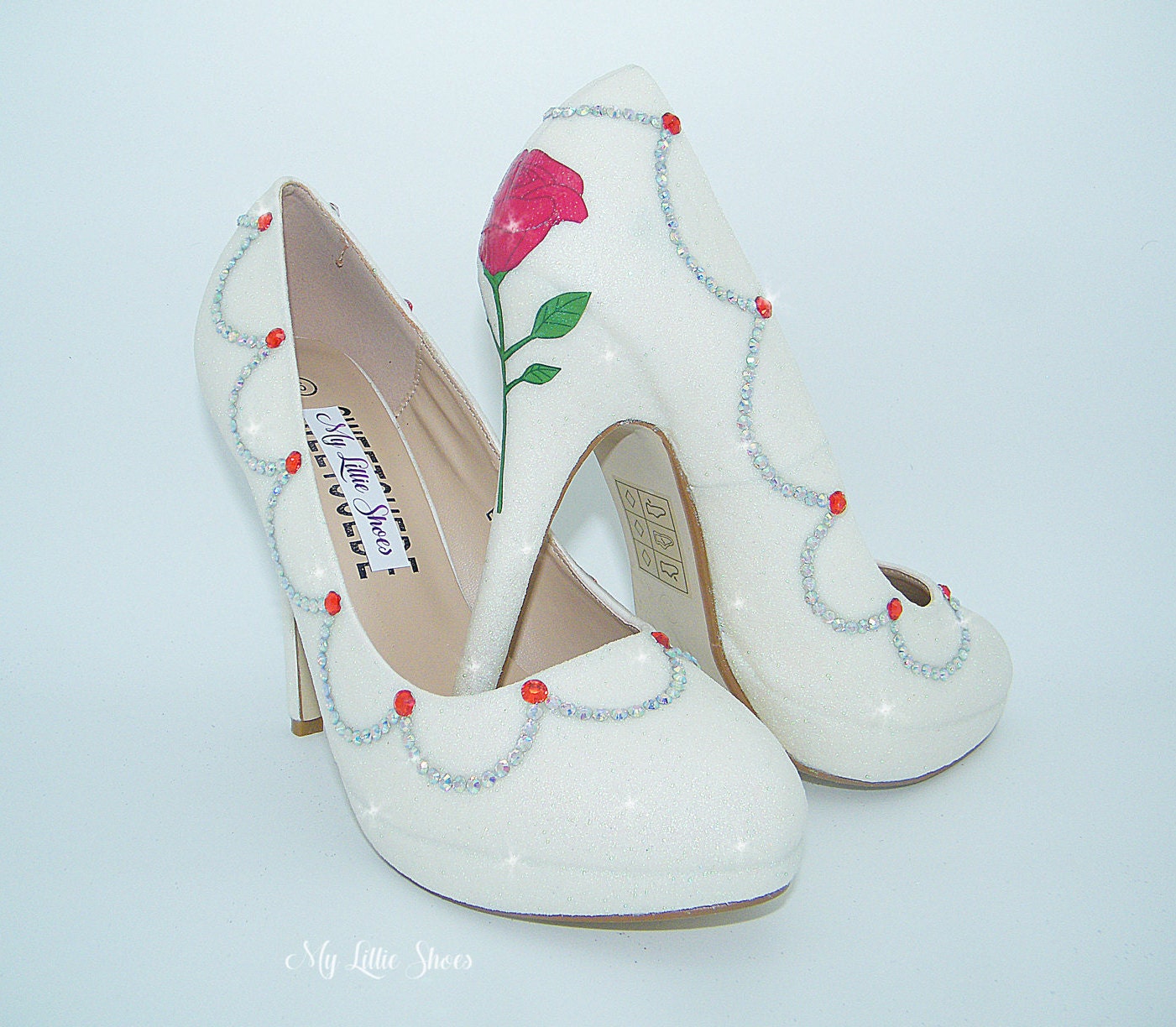 Bridal Shoes Red rose white glitter high heels Wedding | Etsy