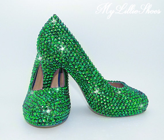 Prom Shoes Emerald dark green low mid heels Wedding Etsy