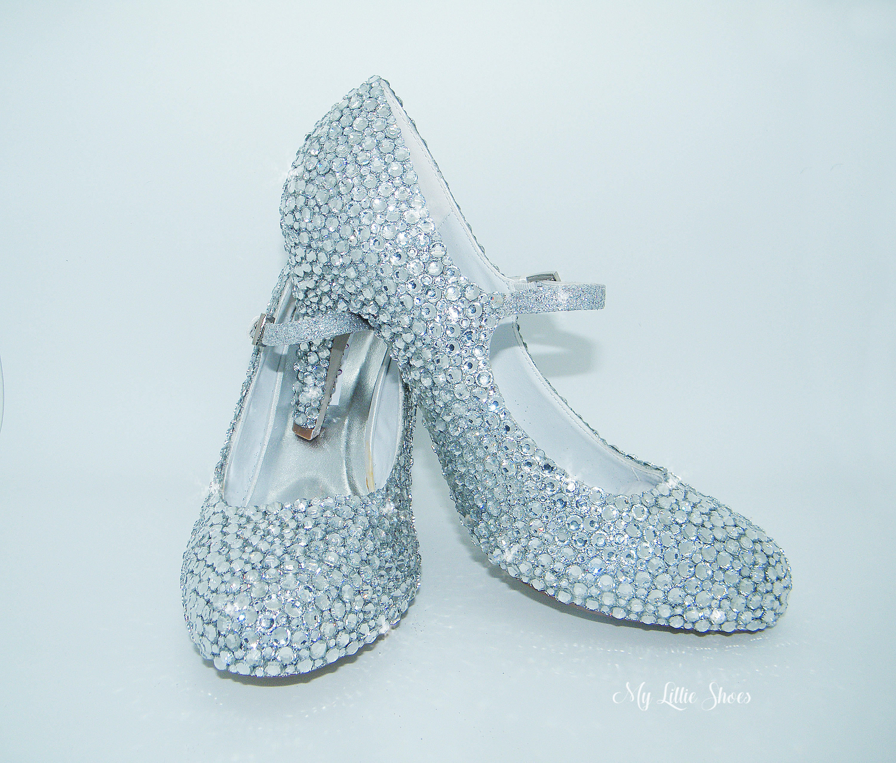 Bridal Shoes Clear Rhinestone Low Mary Jane Heels Wedding Etsy