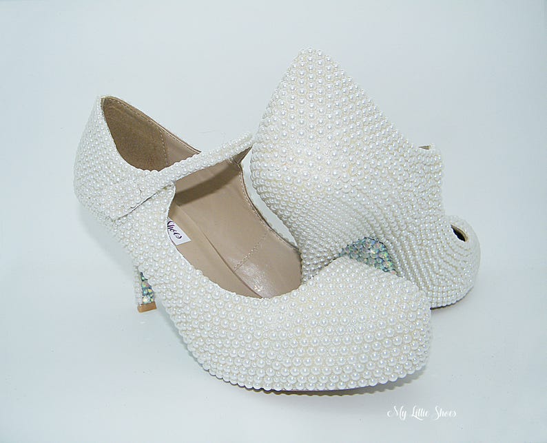 Bridal Shoes Ivory Pearl And Rhinestone Embellished Mary Etsy