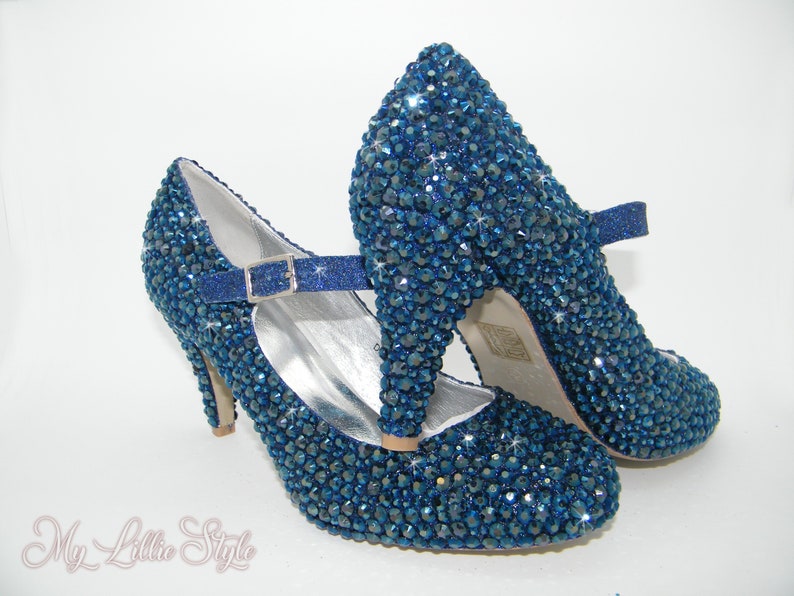 navy blue rhinestone heels