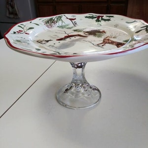 Handmade candle holder, candy dish, cupcake stand, vintage, shabby chi, Christmas, snowman, holiday, valentines gift, wedding shower
