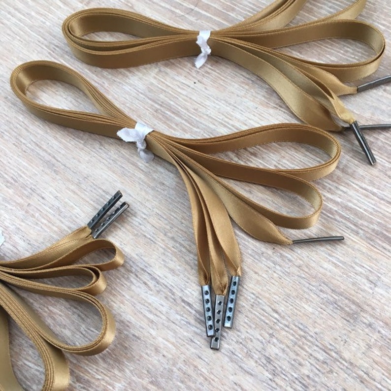 Dark Gold Ribbon Shoelaces 10 mm wide Pair of Shoe Lacing Etsy