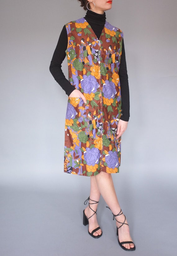 Vintage 1960 zip front mod dress / 60s A-line cott