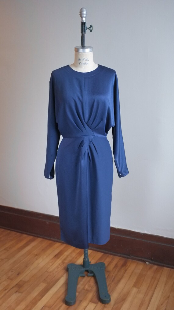 Vintage 1980's navy dress / dolman sleeve dress /