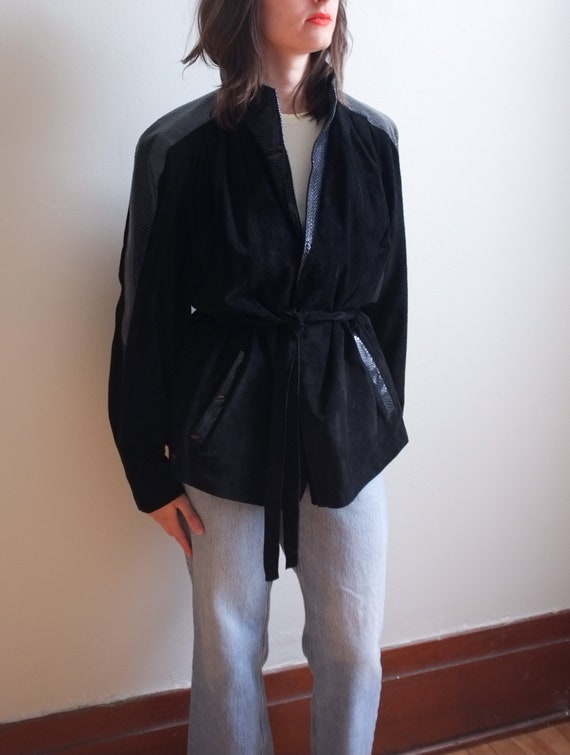 Black suede and snakeskin leather jacket / 80s lea