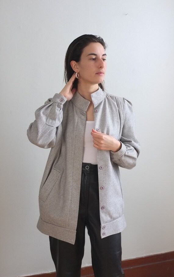 80s vintage wool bomber jacket / Gray houndstooth