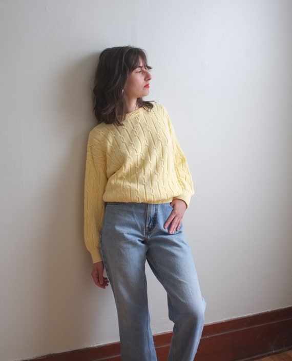 Pastel yellow sweater / cotton knit sweater