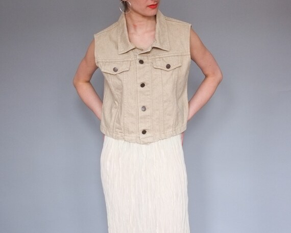 Vintage beige denim vest / 90s Cobra Jeans vest