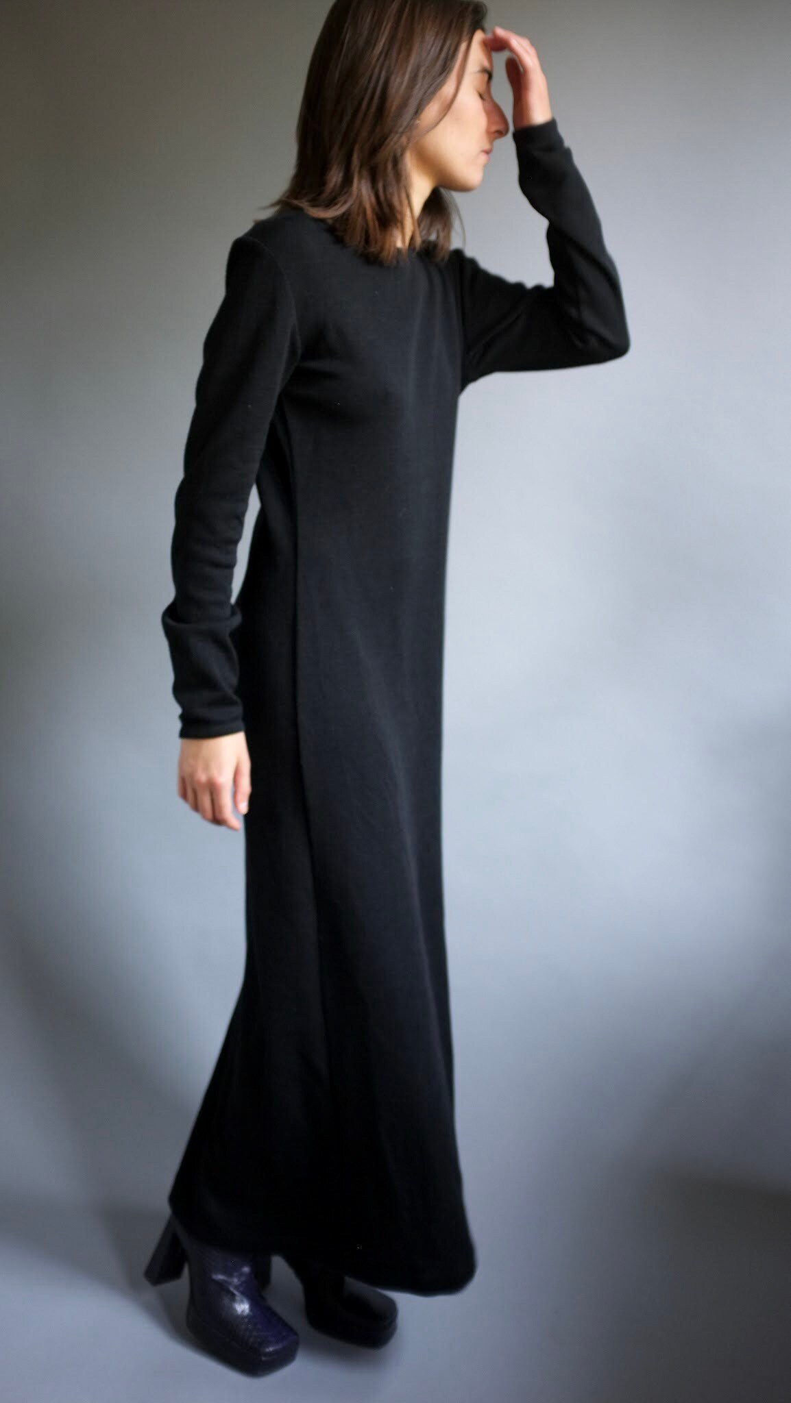 Black wool maxi dress Long wool knit dress Etsy
