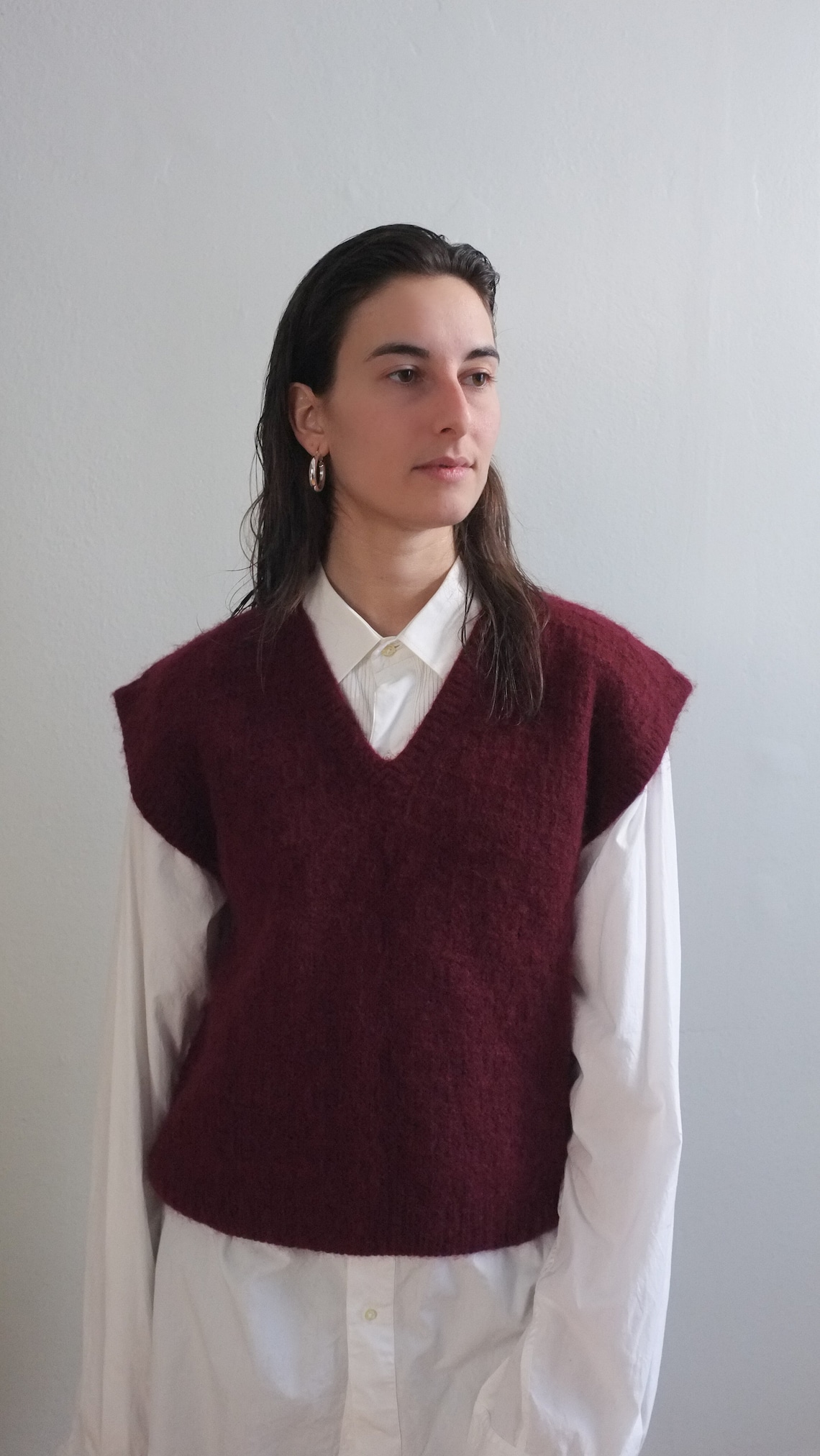 Burgundy wool blend sweater vest / Vneck solid sweater vest Etsy