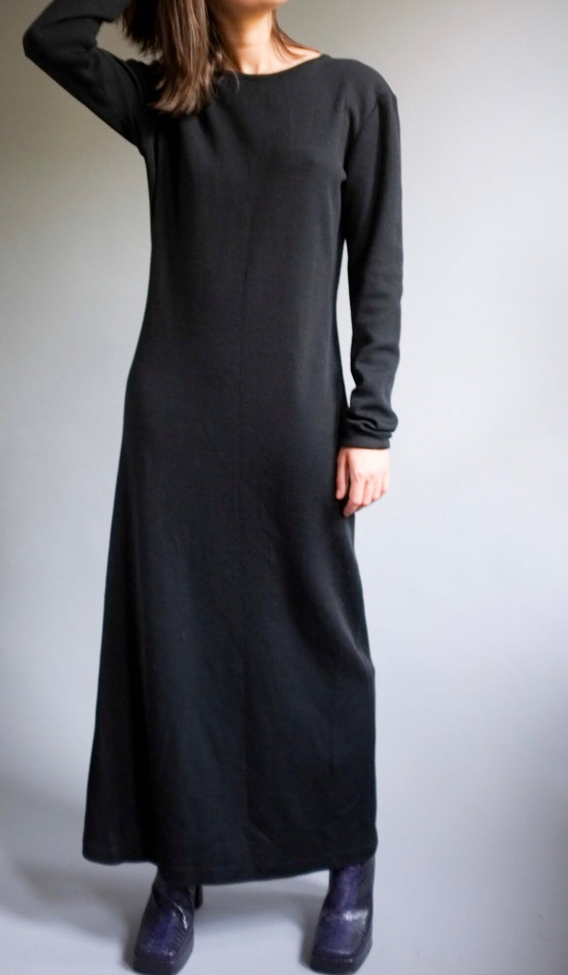 Black wool maxi dress Long wool knit dress | Etsy