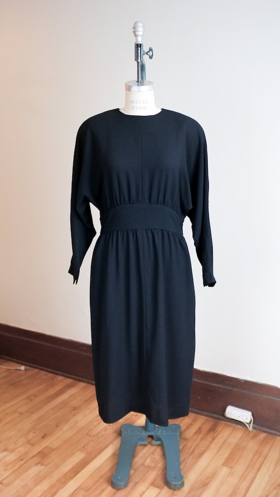 Vintage black wool dress / dolman sleeve dress