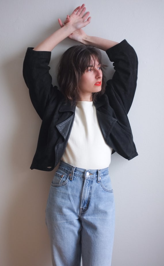 Black suede cropped jacket / 80's leather