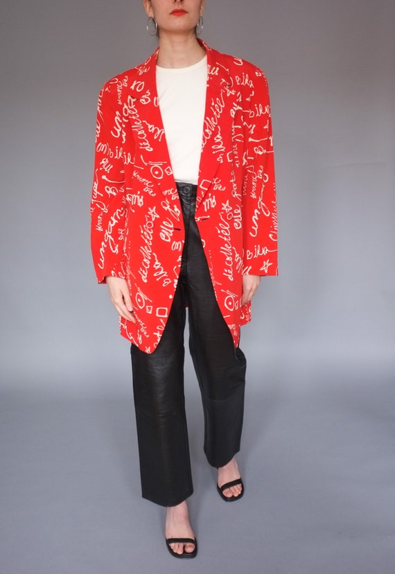 Vintage Emanuel Ungaro red printed silk blazer / O