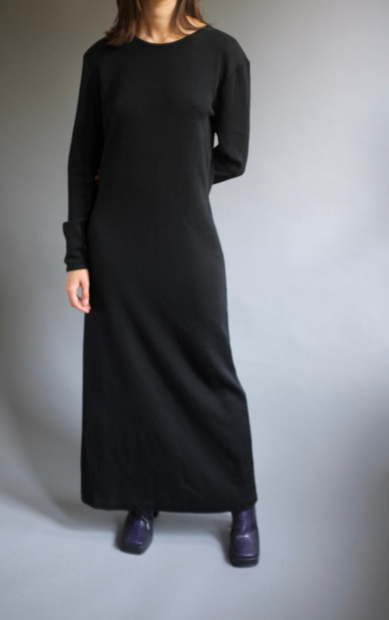 Black wool maxi dress Long wool knit dress Etsy