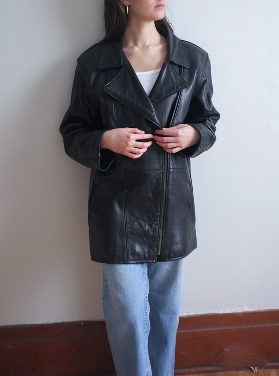 Vintage black leather jacket / 90s leather / soft