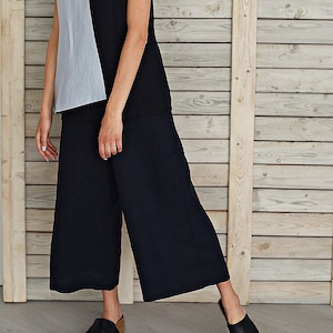 Pantalon en linge fait main /Pantalon en linge flare décontracté / Pantalon en linge ample femme / Tissu de linge confortable / Pantalon d’été en linge/Bleu nuit profond