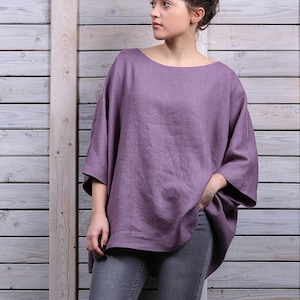 Linen jumper / Comfortable linen top / One size linen blouse / lavender image 1