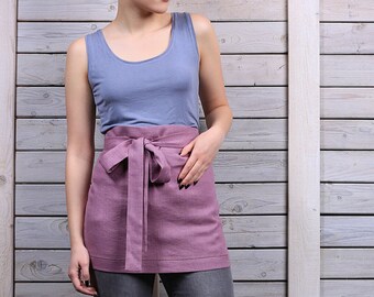 Unisex linen apron / Barista linen apron / 0rganic half apron / lilac