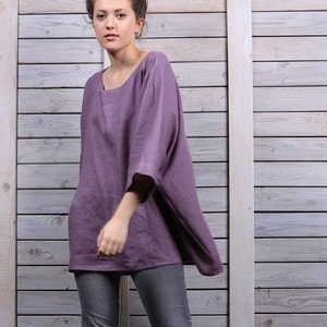 Linen jumper / Comfortable linen top / One size linen blouse / lavender image 2