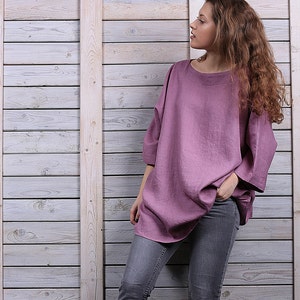 Lockeres Leinen Top / Große Leinenbluse / One size Bluse / flieder