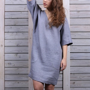 Linen tunic dress / Linen summer tunic / Organic casual dress / silver gray image 4