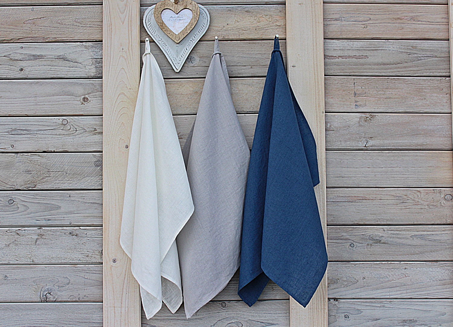 Linen kitchen towels set of 3 / Flax towels / cream white / silver grey / steel blue