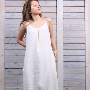 Elegantes Leinenkleid / Lässiges langes Kleid / Lockeres Passformkleid