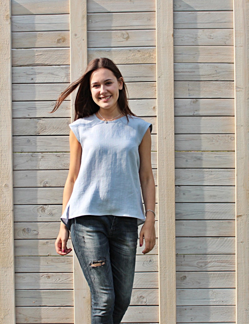 Linen summer blouse / Flax top for woman / Modern summer flax cloth image 2