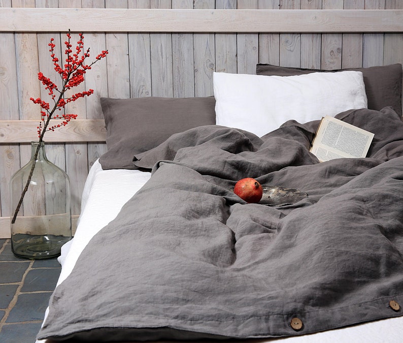 Washed and Soft Linen Duvet Cover in Graphite / Eco Friendly Etsy
