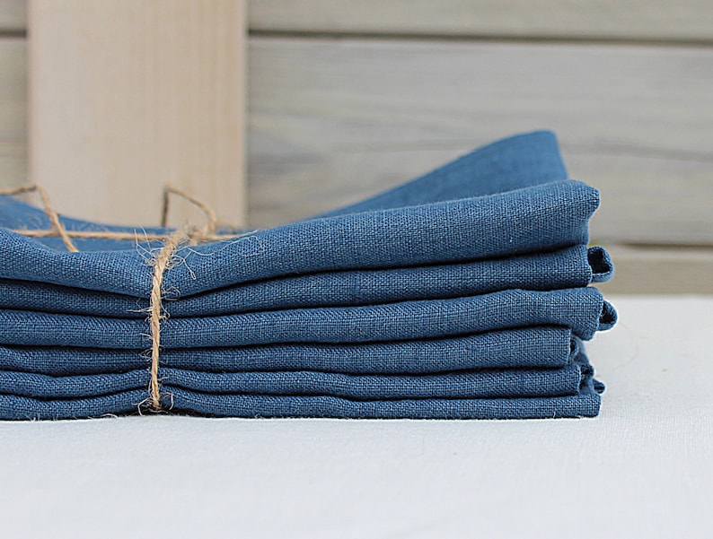 Steel Blue Linen Napkins / Set of 12 / Washed Linen Napkins Etsy
