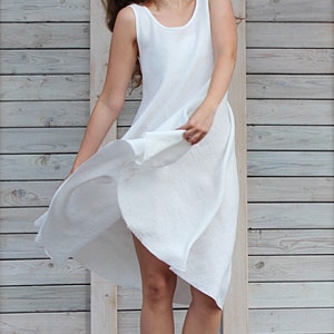 Linen swing summer dress / Sleeveless dress / Loose fit day dress image 2