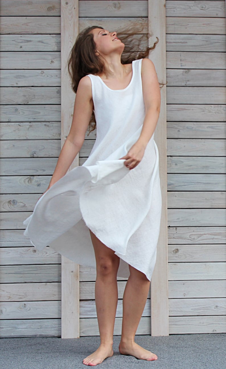 Linen swing summer dress / Sleeveless dress / Loose fit day dress image 2