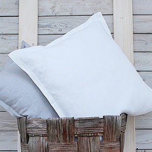 Set di 2 federe decorative in lino / bianco crema/grigio argento