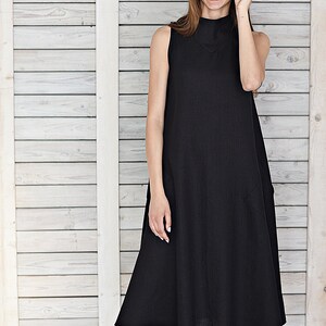 Elegant linen dress / Long linen summer dress / Stylish sleeveless dress / Maternity dress / Linen flare dress / Black image 9