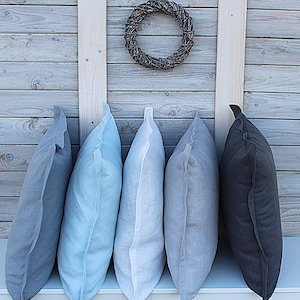 Copricuscini decorativi in lino / Set di 5 / Set di shams cuscino / grafite / blu pallido / blu grigiastro / bianco crema / grigio argento